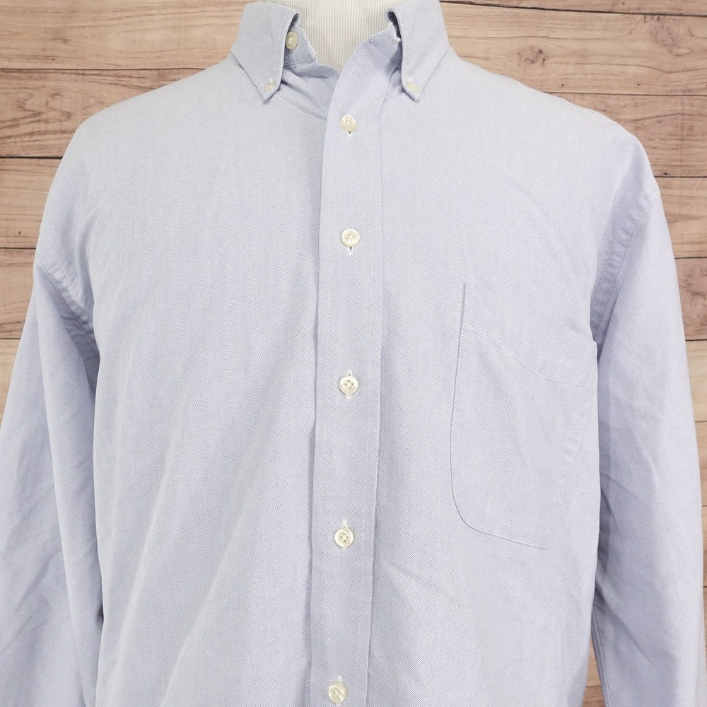 Vintage Lands End Oxford Shirt Mens 18.5 34 Blue Button Down Long Sleeve